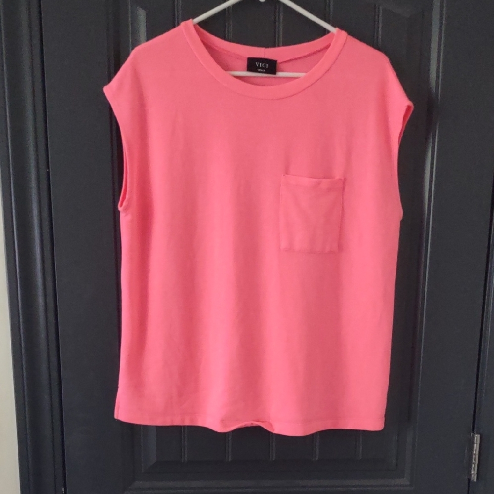 Vici Hot Pink Sleeveless Top with Pocket